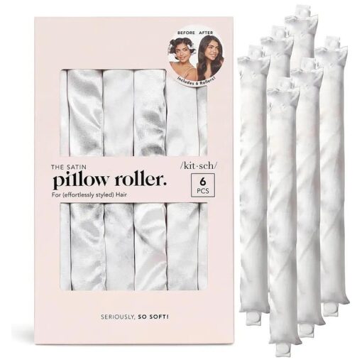 Satin Pillow Rollers for Hair - Soft Rollers for Hair, Softer than Silk Rollers for Hair Styling, Flexible Curling Rod, Satin Rollers for All Hair Types, Heatless Satin Hair Curler - 6pc Marble