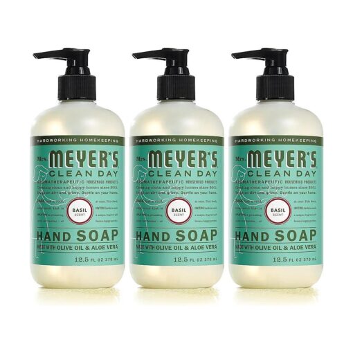 MRS. MEYER 'S CLEAN DAY Hand Soap, Made with Essential Oils, Biodegradable Formula, Basil, 12.5 fl, oz - Pack of 3