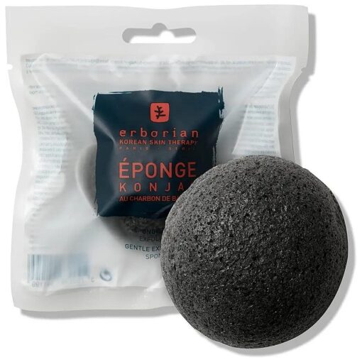 Erborian Charcoal Konjac Facial Sponge - Natural Great for Sensitive, Oily and Acne Prone Skin - Korean Beauty Bath Scrub for Deep Cleansing and Exfoliation - for All Skin Types - Korean Skincare