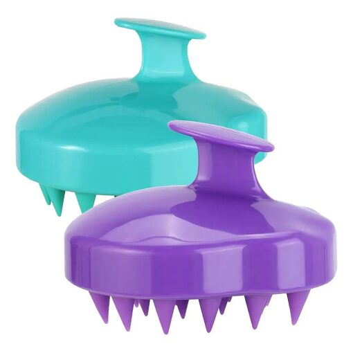 Hair Shampoo Brush Scalp Massager Silicone Scalp Scrubber Scalp Brush Hair Wash Tool for All Hair Types ( Green & Purple )