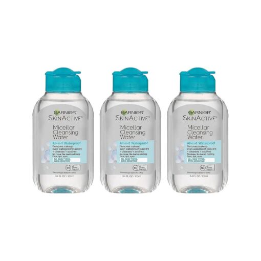 Garnier SkinActive Micellar Cleansing Water, All-in-1 Waterproof Makeup Remover and Facial Cleanser, 3.4 fl oz, 3 Pack