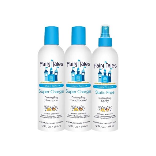 Fairy Tales Tangle Tamer Detangling Shampoo and Conditioner for Kids plus Detangling Spray - Ultra Moisturizing and Anti Frizz Protection - Paraben Free, Sulfate Free - 12 Oz Each Bottle - 3 pack