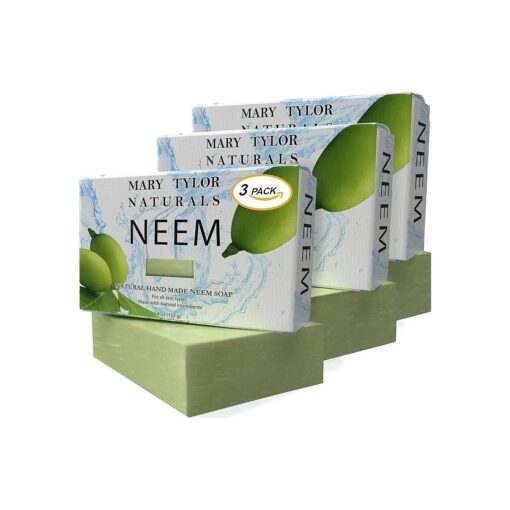 Mary Tylor Naturals Neem Soap Bar 4 oz 3 Pack Made with Organic Oils for Men & Women, Face, Body, Hair, Biodegradable, Vegan, Non-GMO Hand Made Natural Soap Bars