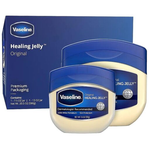 Vaseline Petroleum Jelly, Dermatologist Recommended, Original, 100 % White Petrolatum, Deep Moisturizer, Relieves Dull, Dry Skin, Soothing & Gentle, 13 oz and 7.5 oz, Pack of 2