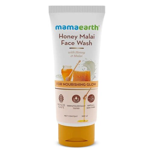 MAMAEARTH Honey Malai Face Wash with Honey & Malai For Nourishing Glow 100 ml | For all skin types, Best Suits Dry Skin, Combination Skin, Non Drying Gentle Cleanser, No Parabens, No Sulphates