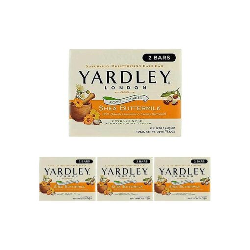 Yardley London Shea Buttermilk Sensitive Skin Naturally Moisturizing Bath Bar, 4.25 Ounce, 2 Count ( Pack of 4 )