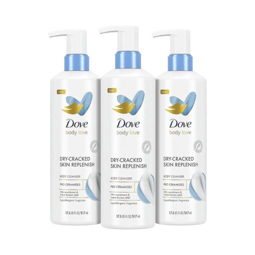 Dove Body Love Body Cleanser Body Wash 3 Count Dry-Cracked Skin Replenish Hypoallergenic for 24 Hour Nourishment & Instant Dryness Relief with Pro Ceramides 17.5 FO