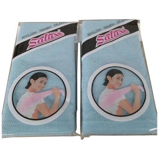 SALUX Nylon Japanese Beauty Skin Bath Wash Cloth/Towel - Blue 2 PACK