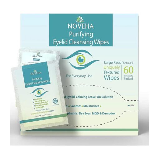 NOVEHA Eyelid & Lash Wipes | For Itchy, Dry Eyes, Styes & Blepharitis, Demodex | lid and lash Cleansing Wipes, Hypoallergenic & Soothing For Sensitive Eyes, Pack of 60