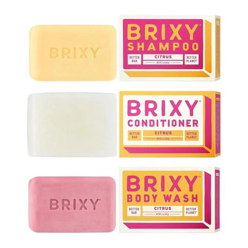 BRIXY Balancing Shampoo and Conditioner Bar Set with Moisturizing Body Wash Bar, Controls Oil & Hydrates Strands, Removes Build Up, Moisturizes Skin, All Hair Types, pH Balance, Color Safe, Vegan