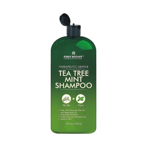 First Botany, Tea Tree Oil Shampoo 16 fl oz - Anti Dandruff Shampoo Natural Oil cleanser For Dry Itchy & Flaky Scalp - Sulfate Free Paraben Free Cleanser - Prevents Head Lice & Thinning