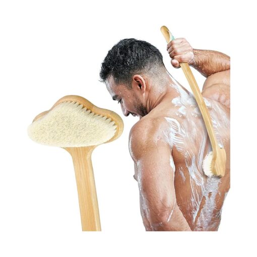 Shower Brush, NURENDER Longer Handle ( 16.5inch ) Bath Shower Brush, Back Scrubber for Shower, Natural Bamboo Shower Brush for Elder, Pregnant, Over-Weight .