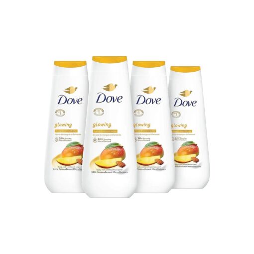 Dove Body Wash Glowing Mango & Almond Butter 4 Count for Renewed, Healthy-Looking Skin Gentle Skin Cleanser with 24hr Renewing MicroMoisture 20 oz