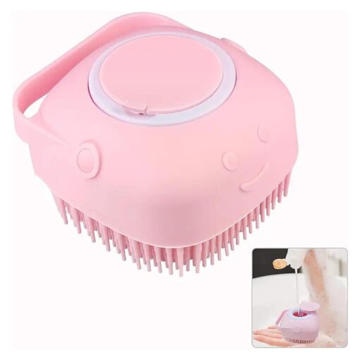 Silicone Exfoliating Brushes & Body Scrubber with Soap Dispenser for Shower, Enhance Blood Circulation & Deep Cleansing Bath Loofah for Babies, Kids, Women, Men, and Pets ( Pink )