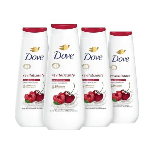 Dove Body Wash Revitalizante Cherry & Chia Milk 4 Count for Renewed, Healthy-Looking Skin Gentle Skin Cleanser with 24hr Renewing MicroMoisture 20 oz