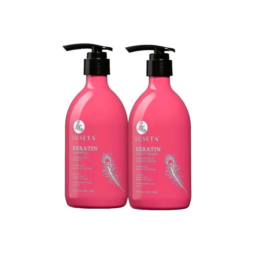 Luseta Keratin Shampoo and Conditioner for Color Treated Damaged & Dry Hair, Keratin Hair Treatment for Smoothing & Nourishing, Free of Sulfates, Paraben and Gluten 2 X 16.90z