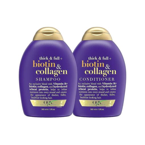 OGX Thick & Full + Biotin & Collagen Shampoo & Conditioner Set, ( packaging may vary ), Purple, 13 Fl Oz ( Pack of 2 )