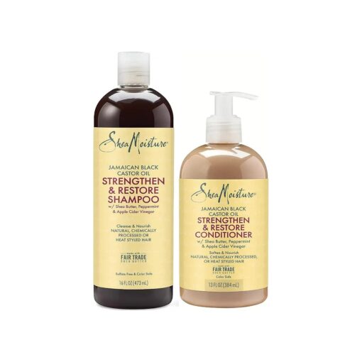 Shea Moisture Jamaican Black Castor Oil Clarifying Shampoo & Conditioner - Strengthen & Restore Sulfate-Free Shampoo & Conditioner Set with Shea Butter, ACV, and Peppermint Oil for Hair ( 2 Piece Set )