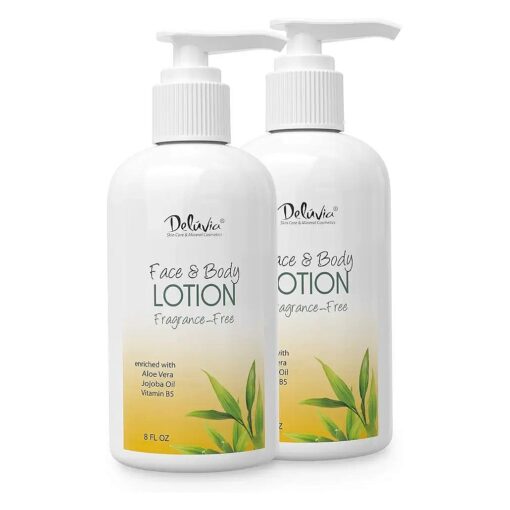 Deluvia Moisturizing Body Lotion & Face Lotion, Organic Aloe Vera, Shea Butter, Organic Jojoba Oil, Vitamin E & B5, Daily Skin Moisturizing Lotion For Dry Skin, Great For All Skin Types, - 2 Pack