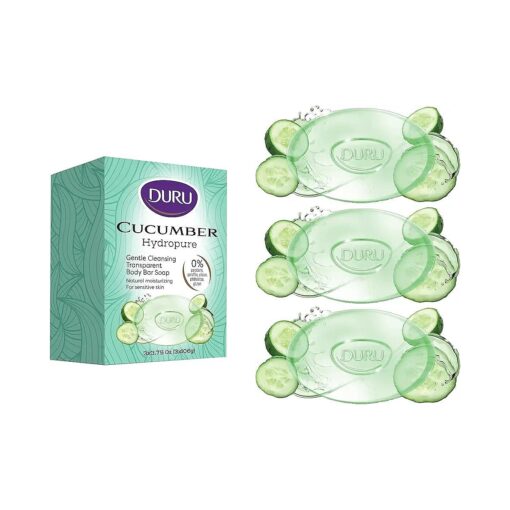 Duru Cucumber Glycerin Bar Soap Cleansing Bar Moisturizing Sensitive Skin - Vegan Transparent Paraben Free Alcohol Free Silicone Free Phthalete Free Gluten Free Body Wash - 3 Pack