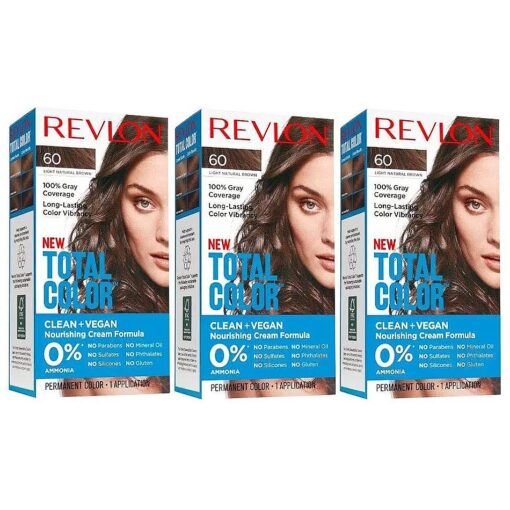 Permanent Hair Color, Permanent Hair Dye, Total Color with 100 % Gray Coverage, Clean & Vegan, 60 Light Natural Brown, 10.2 Oz ( Pack of 3 )