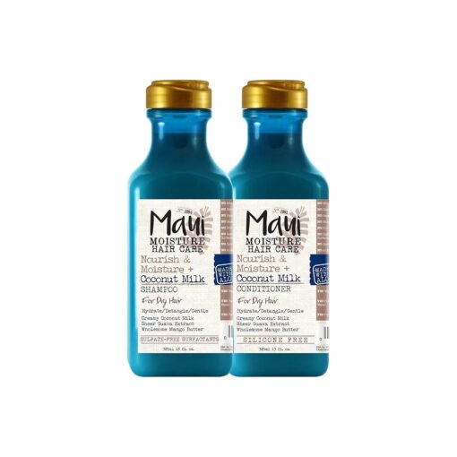 Maui Moisture Nourish & Moisture + Coconut Milk Shampoo + Conditioner to Hydrate and Detangle Curly Hair, Lightweight Daily Moisturizing Shampoo, Vegan, Silicone & Paraben-Free, 13 Fl Oz