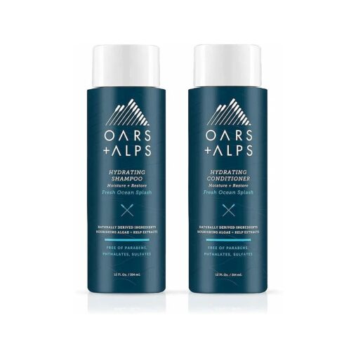 Oars + Alps Men 's Sulfate Free Hair Shampoo and Conditioner Set, Infused with Kelp and Algae Extracts, Fresh Ocean Splash, 12 Fl Oz Each