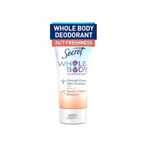 Secret Whole Body Deodorant Cream for Women, Peach & Vanilla Blossom Scent, Aluminum Free Deodorant, 72 HR Odor Protection, 3.0 oz