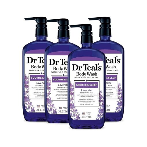 Dr Teal 's Body Wash with Pure Epsom Salt, Soothe & Sleep with Lavender, 24 fl oz ( Pack of 4 ) ( Packaging May Vary )