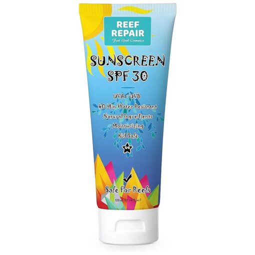 Reef Safe Sunscreen SPF 30+ All Natural, Water Resistant, Moisturizing, Biodegradable, Broad Spectrum UVA/UVB Coral Friendly Mineral Suncream from Reef Repair 4 fl, Oz