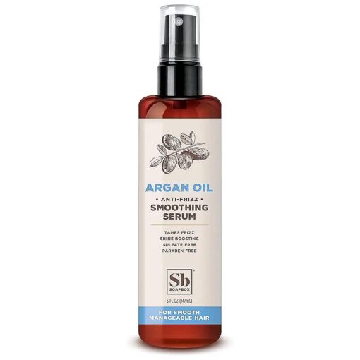 Soapbox Argan Oil Smoothing Serum, Anti-Frizz Serum For All Hair Types with Shea Butter & Vitamin E Repairs Damage & Controls Flyaways - Vegan, Cruelty and Gluten Free ( 5 Fl oz )