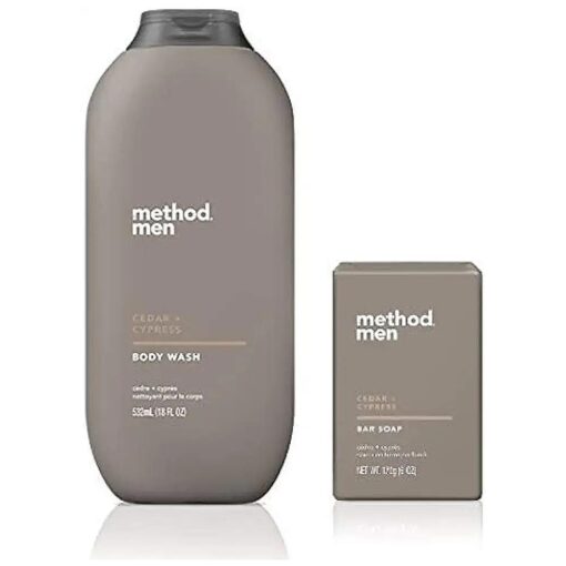 Method Men 's - Cedar + Cypress Body Wash 18 Ounce & Cedar + Cyprus Bar Soap - Set of 2