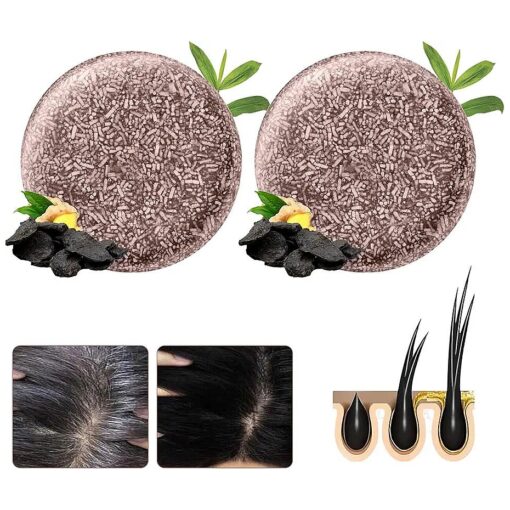 2 PCS Organic Hair Darkening Shampoo Bar, Harishow Hair Shampoo Soap for Gray Hair, Hira Shouwu Darkening Shampoo Bar, Grey Hair Removal Soap Damaged Hair Unisex, Promotes Hair Growth