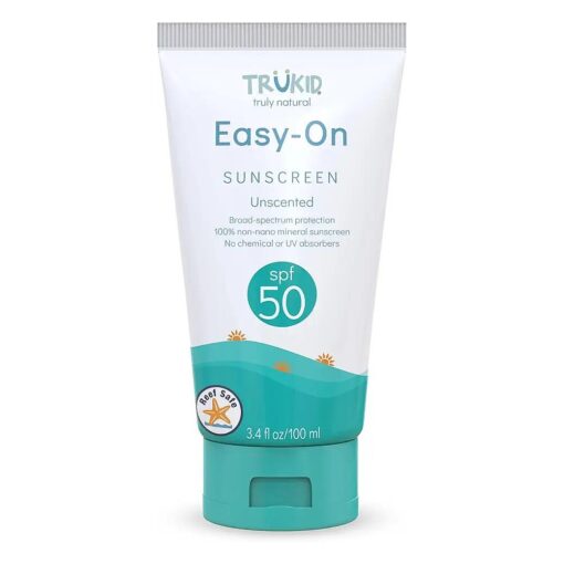 TruKid Easy On Mineral Sunscreen SPF 50 - Kids & Baby Sunscreen for Face & Body, Sunblock Protection for Sensitive Skin, Unscented 3.4oz