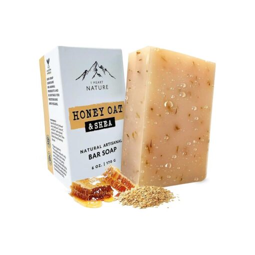 iHeart Moisturizing Honey Oat & Shea Butter Soap - Rich Creamy Lather, Nourishing and Gentle for All Skin Types - Gentle Exfoliant, Deep Hydration - Last 3x Longer ( Large 6 Ounce )