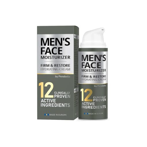 Mens Face Moisturizer Cream - Anti-Aging Face & Neck Serum for Men - Firming & Lifting Anti-Wrinkle Facial Day & Night Skin Care Complex with Hyaluronic Acid - Made in Europe - Elastin