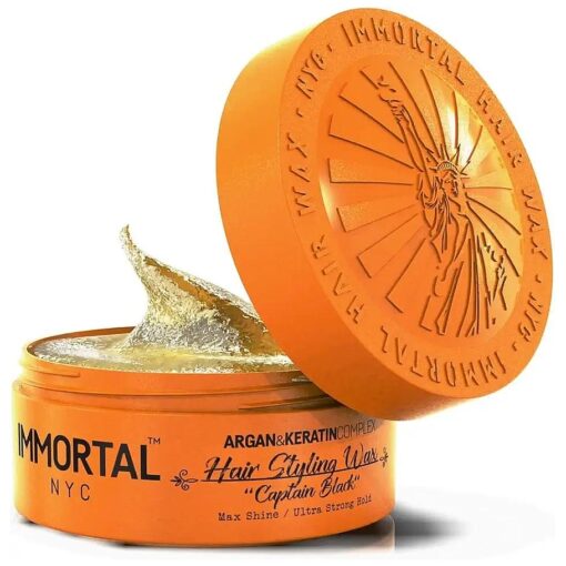 Immortal NYC Captain Black Hair Wax - 8 out of 9 Holding Ability, Max Shine - All Natural Water-Based Hair Wax for Men - No Residue, All Hair Types