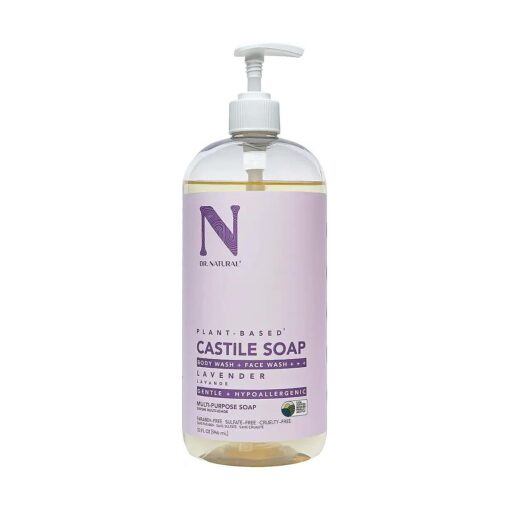 Dr. Natural Castile Liquid Soap, Lavender, 32 oz - Plant-Based - Made with Organic Shea Butter - Rich in Coconut and Olive Oils - Sulfate and Paraben-Free, Cruelty-Free - Multi-Purpose Soap