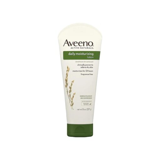 Aveeno Daily Moisturizing Body Lotion with Soothing Prebiotic Oat, Gentle Lotion Nourishes Dry Skin With Moisture, Paraben-, Dye- & Fragrance-Free, Non-Greasy & Non-Comedogenic, 8 fl, oz