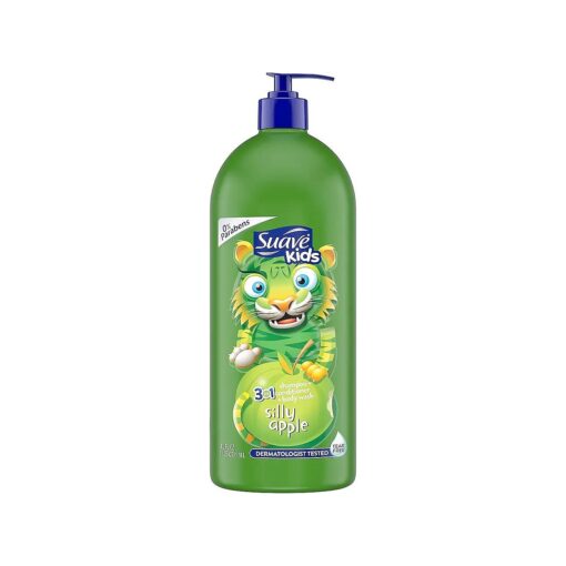 Suave Kids 3-in-1 Shampoo, Conditioner, Body Wash For Tear-Free Bath Time, Silly Apple, Dermatologist-Tested Kids Shampoo 3-in-1 Formula 40 oz