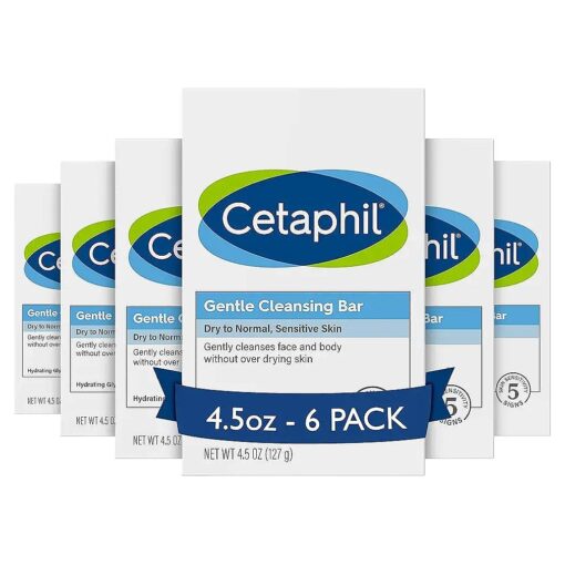 Cetaphil Gentle Cleansing Bar, 4.5 oz Bar ( Pack of 6 ), Nourishing, For Dry, Sensitive Skin, Non-Comedogenic, ( Packaging May Vary )