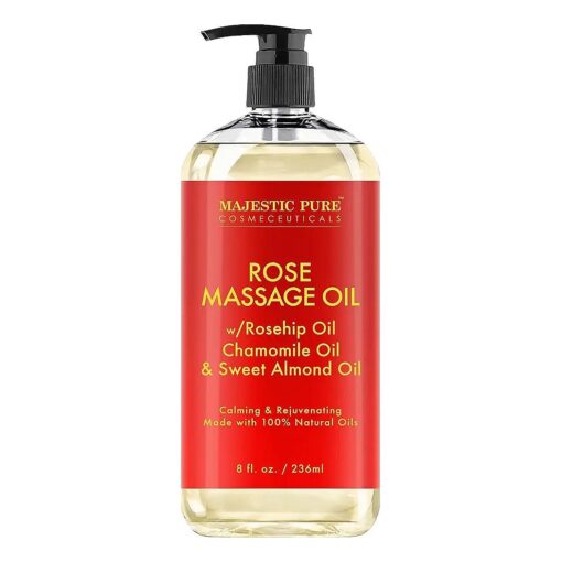 MAJESTIC PURE Rose Massage Oil - Hydrating, Calming, Warming, Relaxing & Rejuvenating Body Oil - Premium Grade, Made with Natural Oils - Skin Care for Men and Women - Made in USA - 8 fl oz