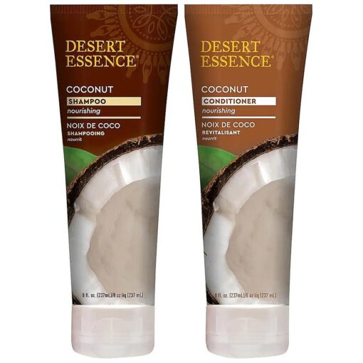 Desert Essence Coconut Shampoo & Conditioner Bundle - 8 Fl Ounce - Nourishing For Dry Hair - Delightful Scent - Refreshes Skin - Coconut Oil