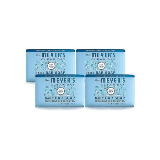 MRS. MEYER 'S CLEAN DAY Bar Soap, Use as Body Wash or Hand Soap, Made with Essential Oils, Rain Water, 5.3 oz, 4 Bars