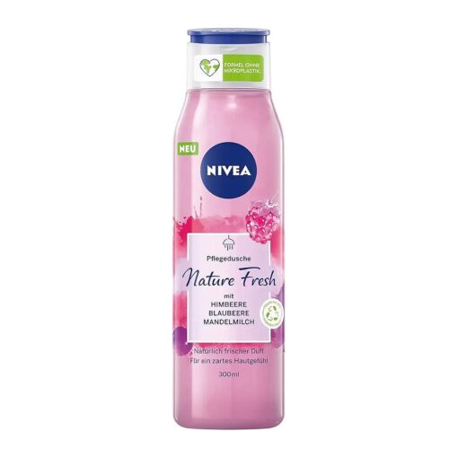 NIVEA Fresh Blends Raspberry ( 300 ml ), Raspberry Scented Environmentally Friendly Shower Gel, Fruity Shower Gel for Women, Vegan Shower Gel with Blueberry and Almond Milk