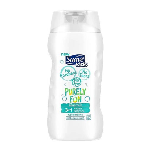 Suave Kids 3 in 1 Shampoo Conditioner Body Wash, Purely Fun Sensitive, 12 oz