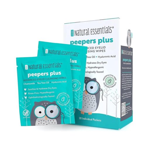 Peepers Plus Advanced Eyelid Wipes by Natural Essentials, Eyelash & Eye Wipes for Daily Use, Hydrating & Moisturizing Hyaluronic Acid & Tea Tree Oil Soothes Allergy Red & Dry Eyes, 30 Count