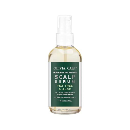 Olivia Care Tea-Tree & Aloe Hair Scalp Serum Natural & Vegan Ingredients - Moisturize &, Anti-Itch Hair & Scalp Treatment - Stimulate Growth & Repair Hair Damage - 4 FL OZ