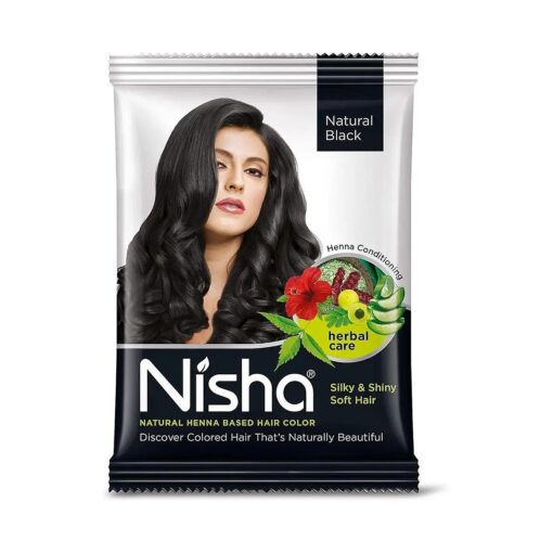 Nisha Henna Based Color Dye For Hair ( 0.35 Ounce ( Pack of 10 ), Natural Black )