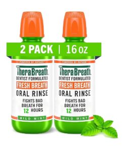 TheraBreath Fresh Breath Mouthwash, Mild Mint Flavor, Alcohol-Free, 16 Fl Oz ( 2-Pack )